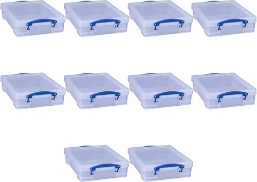 Vista 10 de Really Useful Box Contenedor apilable de plástico de 4 litros con tapa a presión y asas de bloqueo de clip integradas para organización del hogar