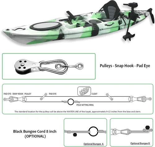 Vista 5 de Kit de carro de anclaje para kayak, asistente de anclaje, carrito de anclaje, sistema de anclaje para kayak, canoas, barco, etc. Cuerda
