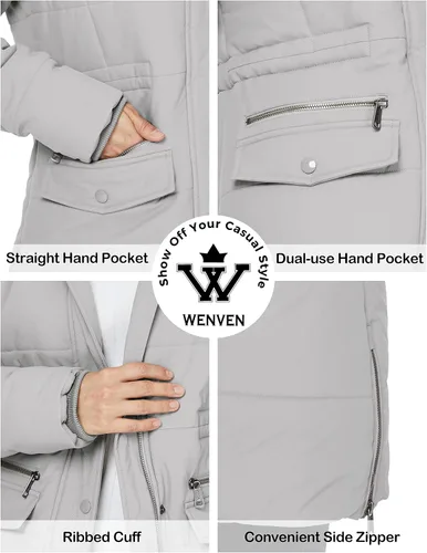 Vista 6 de WenVen Abrigo de invierno para mujer, impermeable, grueso, con capucha de piel