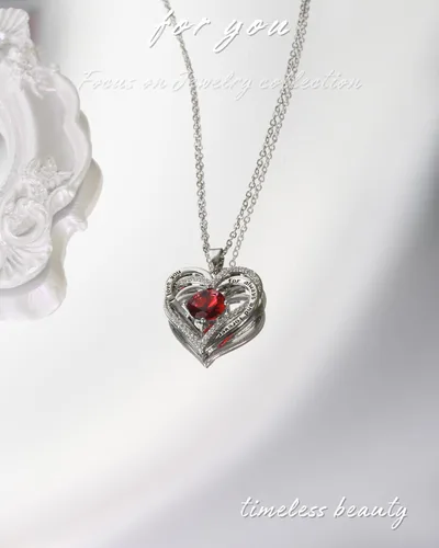 Vista 2 de Collares de corazón para mujer como regalo de Navidad para ella, collares rojos con texto en inglés "I Love You" como regalo de cumpleaños