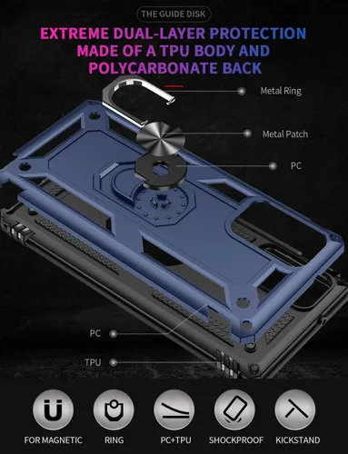 Vista 5 de Androgate - Funda para Galaxy Note 20 Ultra (no compatible con el Note 20) con protectores de pantalla HD, funda Androgate con soporte de anillo