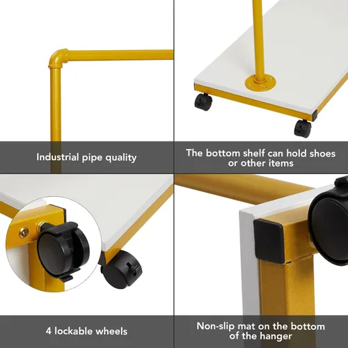 Vista 5 de Towallmark Perchero de ropa resistente de 63 pulgadas con ruedas y estante inferior para colgar ropa, perchero de metal para abrigos, camisas