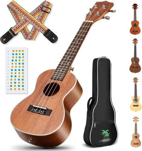 Vista 10 de CAHAYA Ukelele soprano para principiantes: kit de ukelele de 21 pulgadas para principiantes con bolsa de transporte, correa para el hombro Marrón