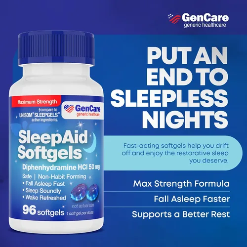 Vista 2 de GenCare Suplemento Máximo de Fuerza para Dormir por la Noche para Adultos, Píldoras de Sueño Profundo con Difenhidramina HCl 50mg para Dormir Más