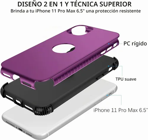 Vista 3 de BENTOBEN Fundas para iPhone 11 Pro Max, 2 en 1, ajuste delgado, resistente, híbrido, a prueba de golpes, de poliuretano termoplástico suave Violeta