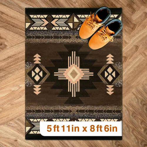 Vista 93 de YHSF South West - alfombra estilo nativo americano del suroeste C318 - fácil de limpiar, gruesa, suave, duradera, alfombra inspirada en tribus
