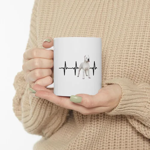 Vista 3 de Standing Dogo Argentino Heartbeat Lifeline Taza de café de cerámica blanca 11oz