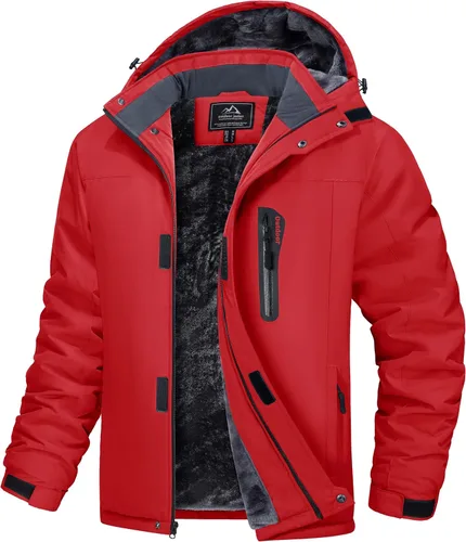 Vista 10 de MAGCOMSEN - Abrigos de invierno para hombre, impermeables, con forro polar, parka, con capucha, para esquiar, senderismo, trabajo Negro