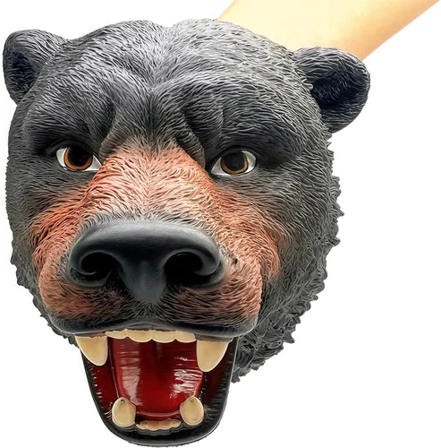 Vista 4 de Gemini&Genius Juguete de oso para niños, marioneta de mano de oso – Oso negro americano de goma suave Bruin Head juguete para juegos de rol, cuentos