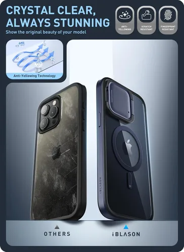 Vista 8 de i-Blason Funda magnética para iPhone 15 Pro Max con soporte para cámara [compatible con MagSafe] [Protección de grado militar] Funda transparente