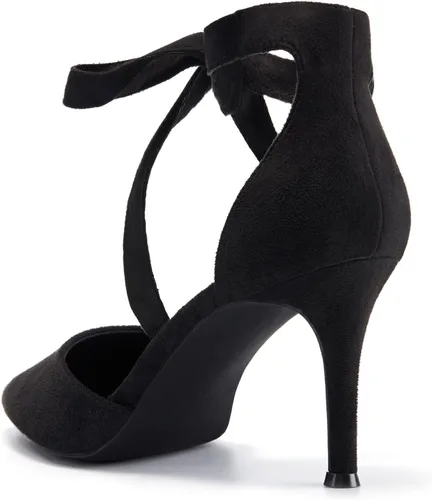 Vista 5 de Zapatos de tacón alto para mujer, con puntera puntiaguda, lazo al tobillo, clásico, para oficina, vestido especial, zapatos de fiesta