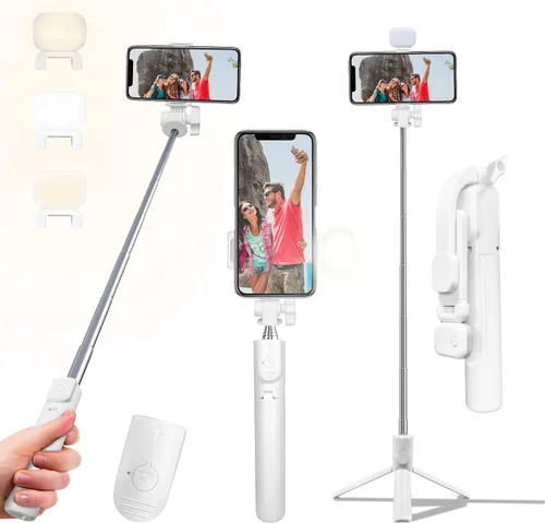 Vista 8 de Selfie Stick, trípode retráctil de 40 pulgadas para teléfono con control remoto inalámbrico y luz, trípode portátil para selfie stick