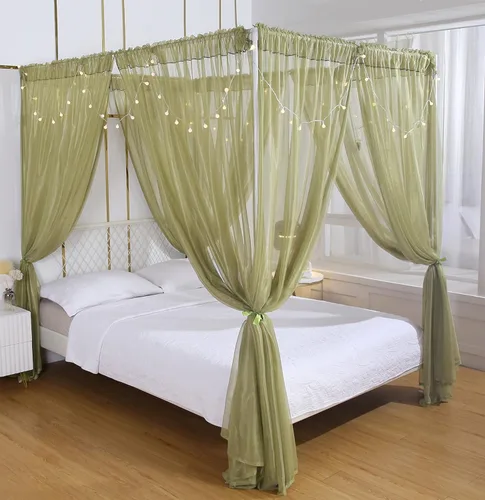 Vista 13 de Akiky Cortinas de Cama con Dosel con Luces de 4 Postes Esquineros para Adultos y Niñas, Cortinas de Cama con Red de Arcoíris - 8 Paneles