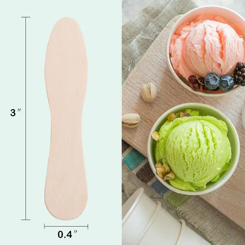 Vista 5 de Cucharas de madera para helado, 500 piezas de cubiertos desechables de 3 pulgadas, palitos de paleta de muestra de degustación, abedul natural