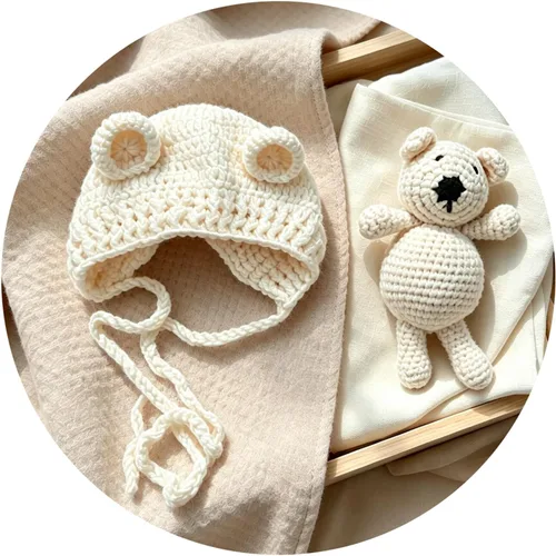 Vista 5 de Accesorios de fotografía para recién nacidos, sombrero de oso, sesiones de fotos de bebé, trajes de fotos para posar fotos de ganchillo, oso muñeca