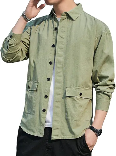 Vista 2 de HAORUN Men Casual Cargo Work Shirt with Pockets Long Sleeve Button Down Blouse