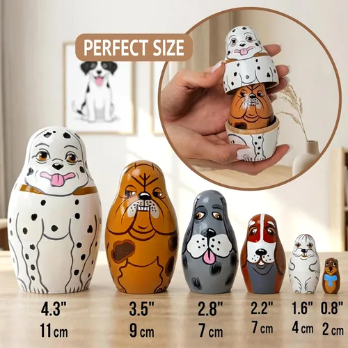 Vista 2 de AEVVV Juego de 6 muñecas anidables para perros, muñecas de anidación Matryoshka con figuras de animales, muñecas de anidación de razas de perros