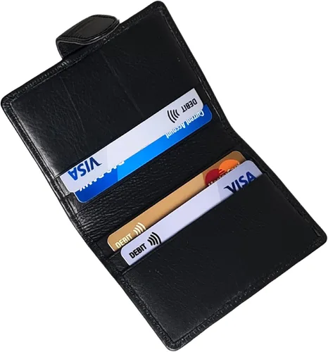 Vista 6 de STARHIDE Funda compacta de cuero genuino suave para tarjetas de crédito con fundas de plástico extraíbles 210 Negro