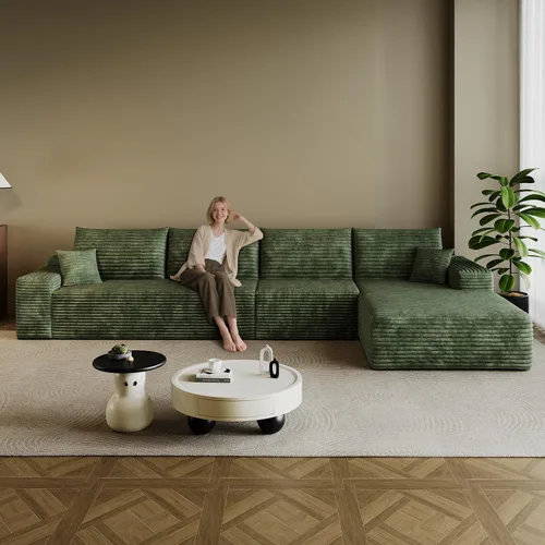 Vista 49 de Sofá modular en forma de L de 96 pulgadas con diván, moderno y cómodo sofá de pana para sala de estar, sofá de espuma viscoelástica, no requiere
