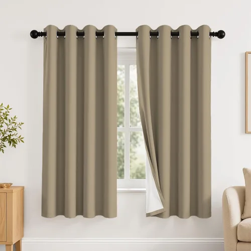 Vista 42 de 2 paneles de cortinas 100% opacas, de peso medio, con aislamiento térmico y ojales para dormitorio, sala de estar, tratamiento de ventana