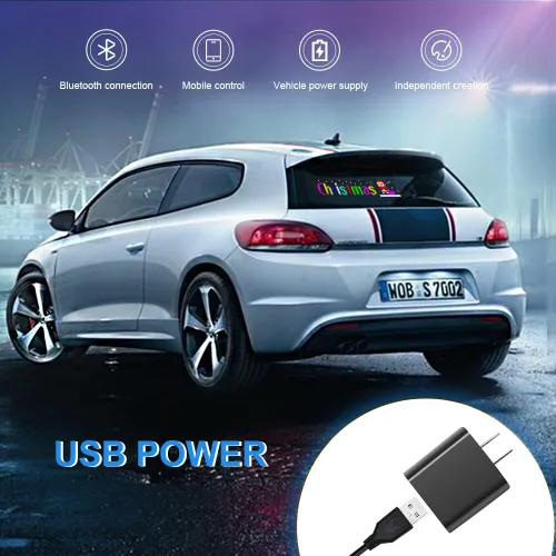 Vista 6 de Panel de matriz LED Bluetooth APP Control USB 5V Pantalla LED flexible de desplazamiento de texto Patrón de animación para ventanas de coche