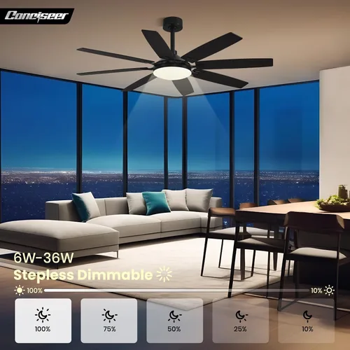 Vista 5 de Modernos ventiladores de techo de 65 pulgadas con luces y control remoto para sala de estar, hogar, oficina, interior/exterior, 3CCT LED 36W, 8