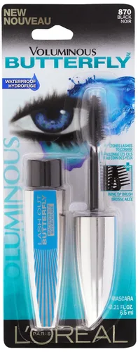 Vista 2 de L'Oreal Paris Máscara de mariposa Voluminosa, impermeable, negro, 0.22 onzas líquidas, 1 unidad