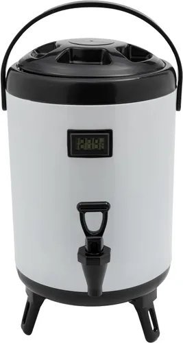 Vista 10 de Dispensador de bebidas aislado de 8 litros/2.11 galones, dispensador de bebidas frías y calientes de acero inoxidable negro con termómetro