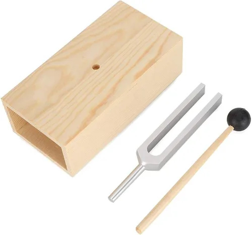 Vista 7 de Diapasón, martillo de diapasón, diapasón de afinación 440Hz, herramientas de percusión, martillo de madera, herramienta de sonido. Estante
