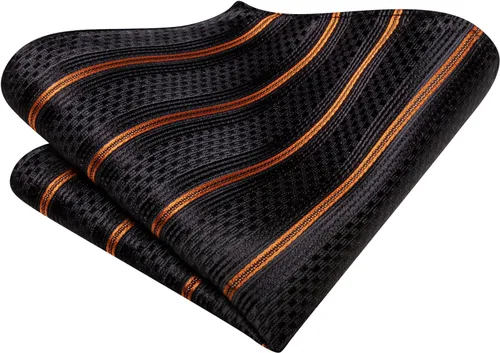 Vista 130 de Hi-Tie Corbatas de seda para hombre, diseño de cachemira a rayas, con bolsillo, gemelos cuadrados, conjunto formal de negocios
