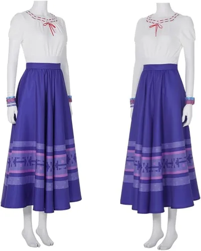 Vista 2 de GAUWEAN Dolores - Disfraz Madrigal, vestido de manga corta para mujer, falda con collar para la cabeza, trajes de Halloween para adultos