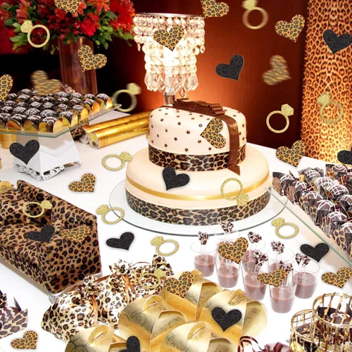 Vista 6 de Decoraciones de leopardo para despedida de soltera, 200 unidades, confeti de guepardo, confeti de mesa de leopardo, para despedida de soltera
