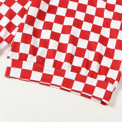 Vista 5 de Conjunto de 2 piezas de ropa de Navidad para bebé niña con estampado de tablero de ajedrez + pantalones a rayas