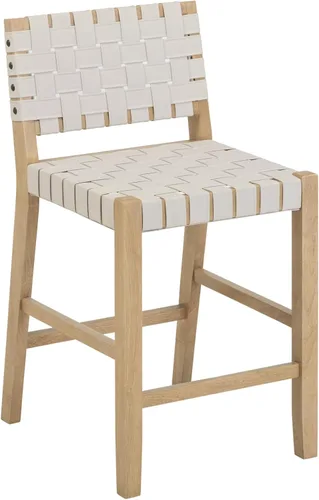 Vista 31 de Nathan James Cohen Mid-Century Modern - Taburete de bar de madera de 29 pulgadas, taburete tapizado de piel sintética con marco de madera maciza