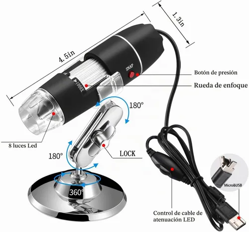 Vista 3 de Jiusion Microscopio USB original 40-1000X con estuche de transporte