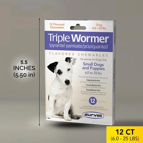 Vista 5 de Durvet Paquete de 12 tabletas Triple Wormer para cachorros y perros pequeños