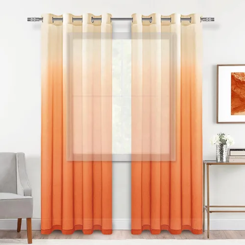 Vista 14 de DWCN Cortinas Transparentes Ombré - Cortinas de Lino Sintético con Gradiente Semi Voile con Ojales en la Parte Superior para Dormitorio y Sala