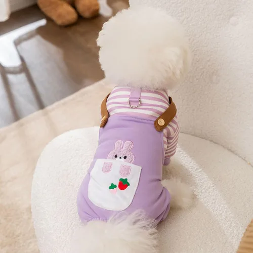 Vista 5 de Overol para perro con diseño de rayas para mascotas, overol para perros pequeños, pantalones de otoño e invierno para perros