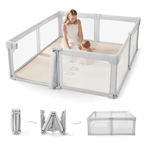 Vista 11 de Doradotey - Corralito plegable y premontado para bebés y niños pequeños, corralito grande de 55 x 79 pulgadas para interiores, juego de valla