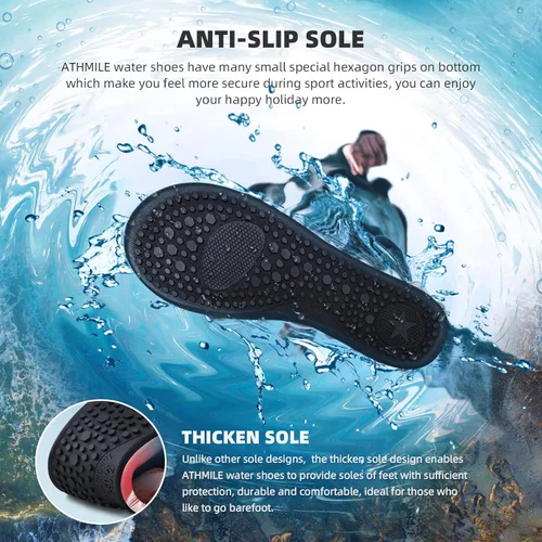 Vista 6 de ATHMILE Zapatos de agua para mujeres y hombres, calcetines acuáticos de secado rápido para playa, natación, piscina, río, yoga, lago, surf