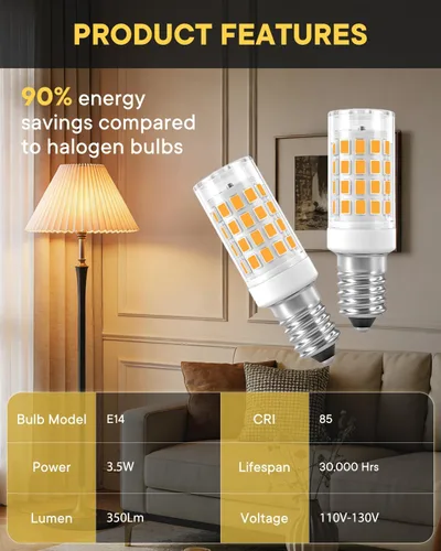 Vista 2 de Bombillas LED E14, paquete de 3 bombillas E14 con base de tornillo europea para lámpara de vela de ventana eléctrica, bombilla de refrigerador E14