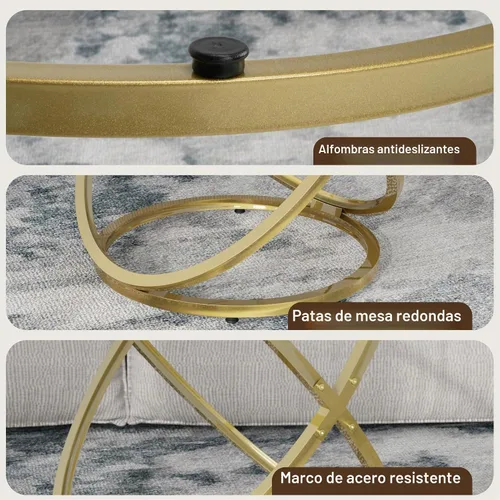 Vista 6 de Mesa de Café de Vidrio Otterease, Mesa Auxiliar Moderna con Marco de Metal Dorado en Forma de Anillo, Mesa de Café Redonda de Vidrio