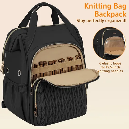 Vista 5 de Mochila para hacer punto, organizador grande de bolsa de ganchillo, organizador de almacenamiento de hilo resistente al agua, soporte de hilo
