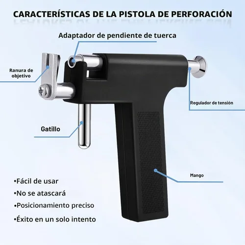 Vista 4 de Kit de Pistola Perforadora de Orejas Automática con 18 Pares de Aretes de Circonia Cúbica, Herramientas de Perforación con Pistola Multiusos