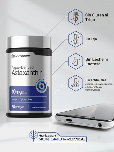 Vista 5 de Horbäach Astaxantina Suplementos 10mg 60 cápsulas blandas