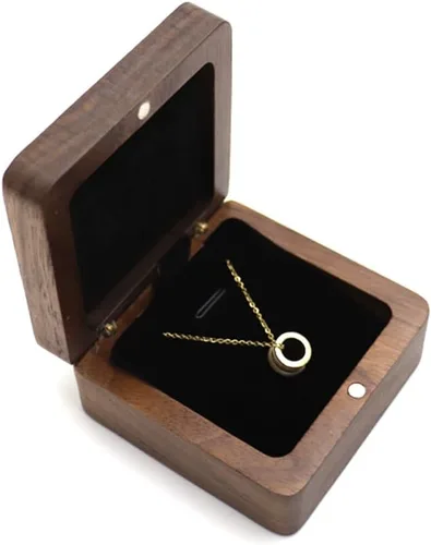 Vista 3 de Caja de regalo de collar de madera de nogal natural, caja de almacenamiento colgante, caja de exhibición de joyería para aniversario, proponer