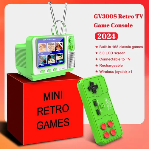 Vista 4 de EASEGMER Consola de juegos de mano retro con 168 juegos clásicos, estilo mini TV, pantalla de 3.0 pulgadas, salida AV, soporte para 2 jugadores