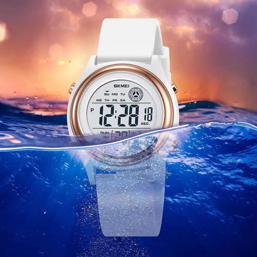 Vista 6 de Relojes digitales para mujer, pantalla LED, correa de silicona, reloj militar, multifunción, impermeable, alarma, cronómetro, retroiluminación LED