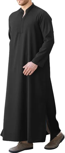 Vista 6 de LVCBL Kaftan Thobe - Bata musulmana grande y alta para hombre, de manga larga, caftán Blanco