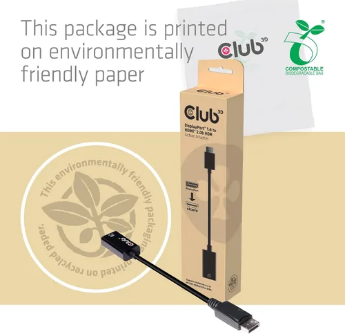 Vista 7 de Club 3D CAC-1080 DisplayPort 1.4 a HDMI 2.0b HDR Adaptador Activo M/F UHD 4096x2160 output, plug and play on Windows and Mac, links laptops and